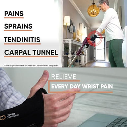 Copper Compression Advanced Wrist Brace - Copper Infused Adjustable Orthopedic Support Splint for Pain, Carpal Tunnel, Arthritis, Tennis Elbow, Tendinitis, RSI, Ganglion Cyst for Men Women Right L/XL - size: Right Hand Large/X-Large (Pack of 1)