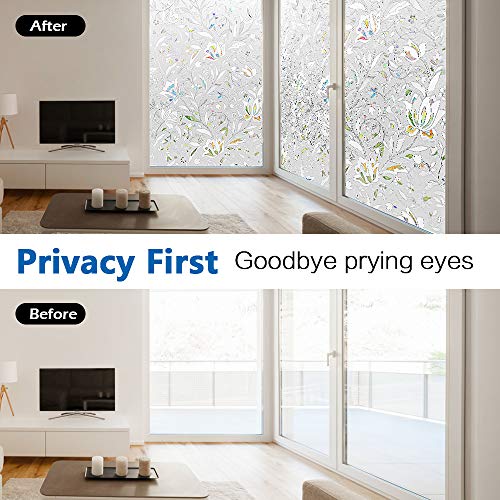 Window Privacy Film, Frosted Removable Glass Covering for Bathroom, Opaque Static Cling Heat Control Door Sticker for Home Office Living Room, Non-Adhesive Matte White (17.5" x 78.7")