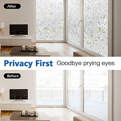 Window Privacy Film, Frosted Removable Glass Covering for Bathroom, Opaque Static Cling Heat Control Door Sticker for Home Office Living Room, Non-Adhesive Matte White (17.5" x 78.7")