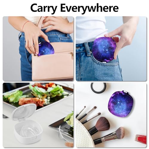 Retainer Case With Mirror and Ventilation Holes - Mouth Guard, Denture, Orthodontic Aligner, Night Guard - Purple Star - color: Purple Star