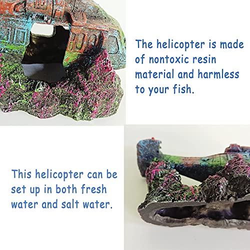 Helicopter Ruins Landscaping Fish Shrimp Shelter Resin Stone Tank Decoration for Turtles