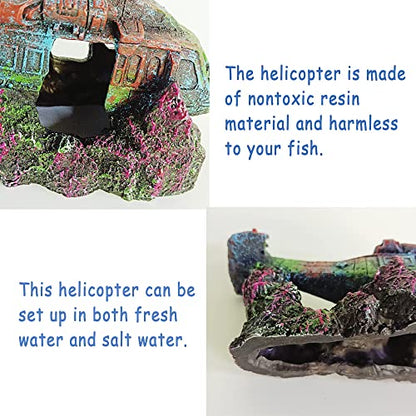 Helicopter Ruins Landscaping Fish Shrimp Shelter Resin Stone Tank Decoration for Turtles