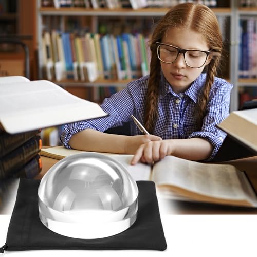 QWORK Acrylic Paperweight Magnifier 4X- Domed Reading Magnifying Glass (4-Inch) for Reading, Inspection, Books, Newspapers, Maps