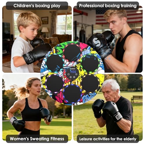 Music Boxing Machine for Kids & Adults - Wall Punching Pad with Lighting, 9-Speed Bluetooth Boxing Game with Gloves, Wall Mounted Exercise Equipment, 2026 Upgrade Boxing Equipment for Kids Age 6+ - color: Hip-Hop