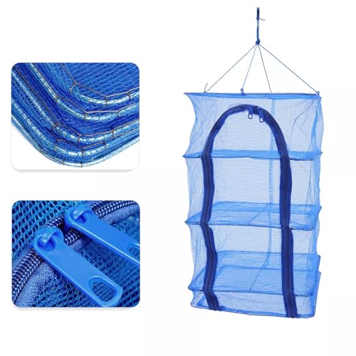 4 Layer Fish Mesh Hanging Drying, Folding Fish Drying Net, Vegetable Fish Dishes Mesh Hanging Drying Net with Zipper Opening for Shrimp Fish Fruit Vegetables Herb