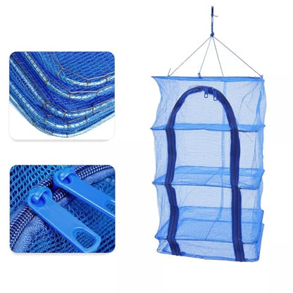 4 Layer Fish Mesh Hanging Drying, Folding Fish Drying Net, Vegetable Fish Dishes Mesh Hanging Drying Net with Zipper Opening for Shrimp Fish Fruit Vegetables Herb