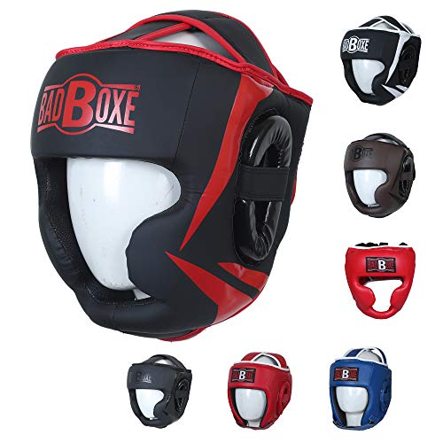 Boxing Head Guard Muay Thai MMA Sparring Headgear… (Black/RED, Small/Medium)
