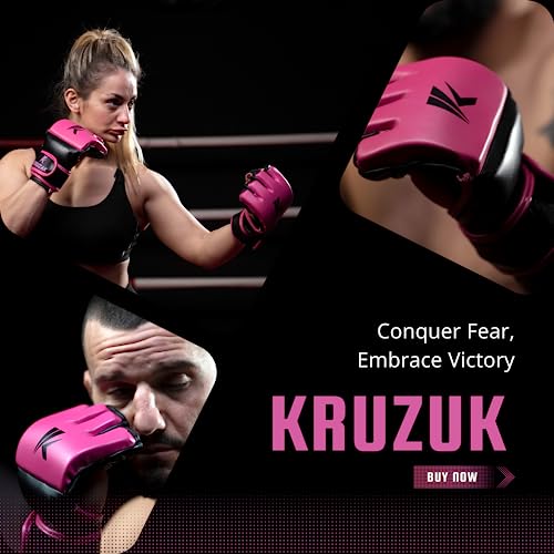 Kruzak MMA Gloves, Half-Finger Boxing Mitts with Hand Wraps - color: Pink, size: Large-X-Large