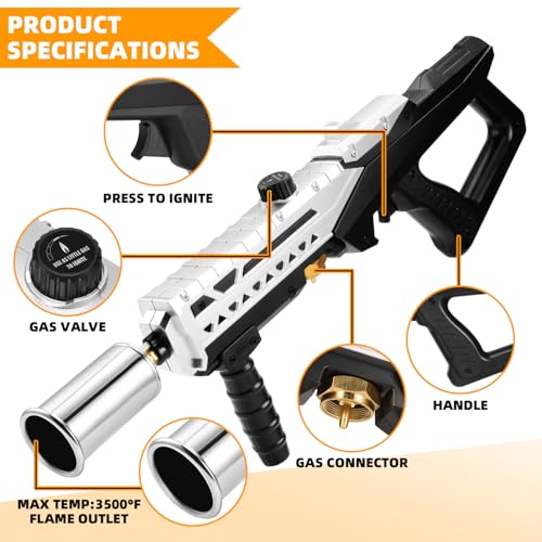 Powerful Propane Torch Gun, Flamethrower With Adjustable Flame, Blow Torch for Campfire, Fire Pit Starter, Fun Gift (Propane Tank Not Included)