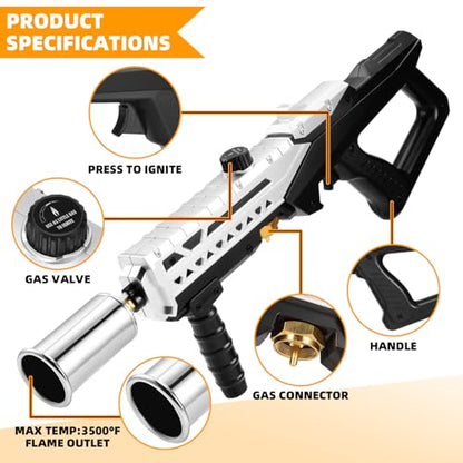Powerful Propane Torch Gun, Flamethrower With Adjustable Flame, Blow Torch for Campfire, Fire Pit Starter, Fun Gift (Propane Tank Not Included)