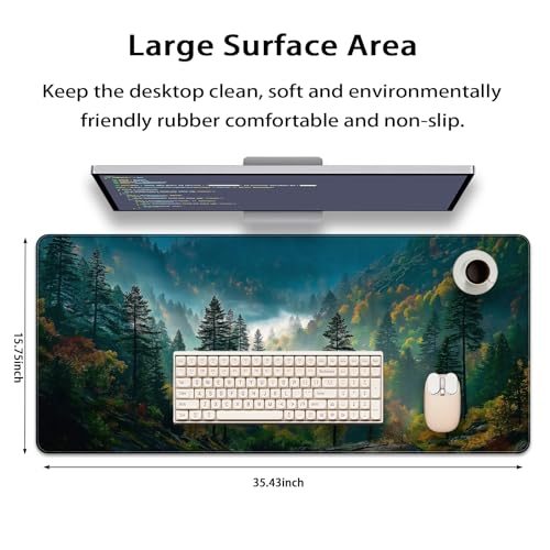 35.4 x 15.7 in, XXL Large Mouse Pad for Desk, Extended Keyboard Mouse Mat for Computer Office, Big Mouse pad with Stitched Edges, Gaming Pc-Mountains and Woods - color: Mountains and Woods