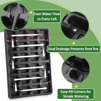 RooTrimmer 5 Pack 24 Cell Nursery Pots Trays with 2.8 inch (7CM) Square Nursery Pots 120pcs (Black), Plastic Seed Starter Tray with Drain Holes for Carrying and Holding Plant Pot(17"x11"x1.6") - color: Black, size: Pots 120 Pcs with 5 Pack Trays