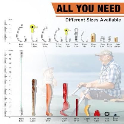 TRUSCEND Complete Fishing Accessories - Tackle Box with Tackle Included, Fishing Hooks, Jig Heads, Sinkers, Weights, Swivels, Snaps, Bobbers, Leaders - Fishing Gear Set for Bass Trout Panfish Walleye