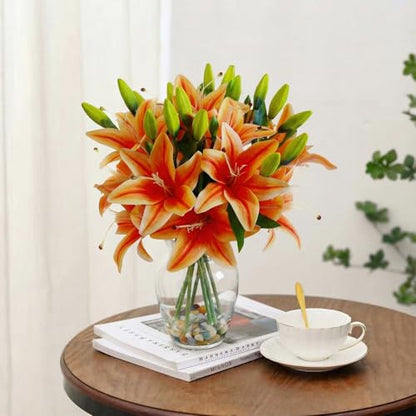 Garvee Tiger Lily Artificial Flowers, Lifelike Fake Lilies in Vase with Faux Water, Artificial Floral Arrangements for Home Office Anniversary, Birthday & Special Occasions Decor, Orange