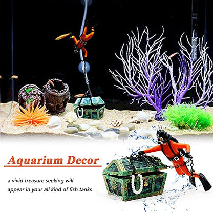 Aquarium Floating Diver Ornament, Micro Landscape Decor Undersea Treasure Chest Diver Aquarium Decoration for Home Fish Tank Arts Crafts Decorating
