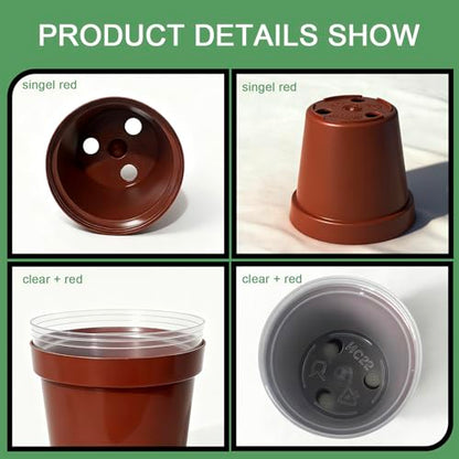 100 Pack 2 Inch Round Nursery Pots, 50 Clear and 50 Red Seedling Starter Pots, Plastic Plant Pots with Drainage Holes, for Seed Germination, Root View and Light Blocking - color: Clear + Red (100pcs)