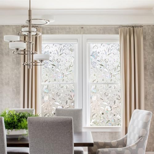 Window Film, Window Privacy Film, Window Vinyl Glass Covering, Stained Glass Decorative Film, Window Film Privacy Frosted Static Clings, Non-Adhesive, No-Glue (17.5 x 78.7 inch)