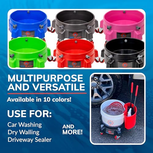 Grit Guard Bucket Dolly with Wheels - Rolling Detailing Wash Bucket with 5 Wheels and 2 Locking Casters Compatible with 2.5, 4, 5 and 6 Gallon Buckets (Black, 3" Red Casters) - Made in the USA - color: Black, size: 3" Red Casters