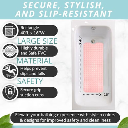 Bath Mat - Large Non Slip Bathtub & Shower Mat - Extra Long 40 x 16 Inch Bathroom Mats for Tub Nonslip Anti Slip Bathmats (40x16 Baby Pink 1-Pack) - color: Baby Pink