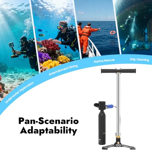 Mini Air Scuba Tank Diving Kit, Air Pump Set Oxygen Tank Pump Diving Equipment 0.53qt Manual Underwater Breathing Portable Scuba Diving Tank Kit for Underwater Exploration Ship Cleaning