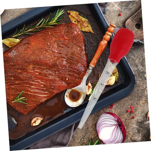 Silicone Turkey Baster with Integrated Cleaning Brush Transfer Pipette for Basting Marinating Turkey Beef Chicken and Fish Cooking Tool for Home Baking and Grilling