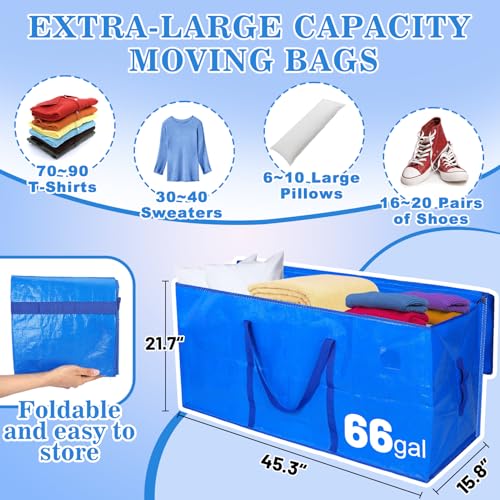 Bigmeta 66 Gallon Extra Large Moving Bags - Heavy Duty Storage Bags with Zipper & Strong Handles, Blue Packing Bag for Moving, Storage, Travel and Camping, College Dorm & Home Supplies, 1 Pcs