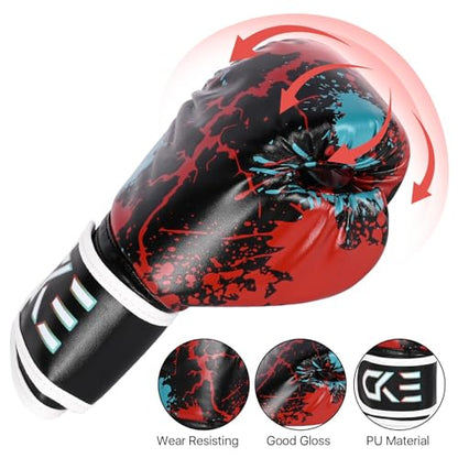 CKE Boxing Gloves for Kids Ages 5-12, Beginner Punch Bag Training Gloves - color: Red/Black