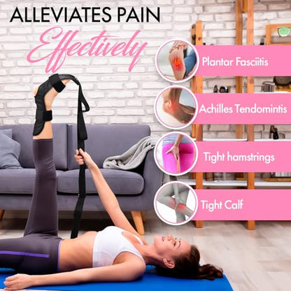 Foot and Calf Stretcher Strap for Physical Therapy and Flexibility - color: Black