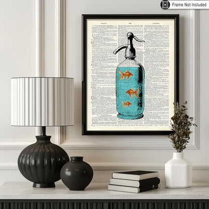 Poster Master Goldfish Bowl Print - Dictionary Poster - Fish & Aquarium Art - Gift for Men, Women & Animal Lover - Minimal Decor for Living Room, Bathroom or Office - 8x10 UNFRAMED Wall Art