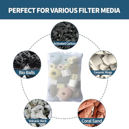 10 Pack 7.8 x 5.9 Inch Media Bags for Aquarium, Aquarium Filter Media Bags with Zipper, Fish Tank Fine Mesh Bag for Carbon, Bio Balls, Ceramic Rings, Volcano Rock(White)