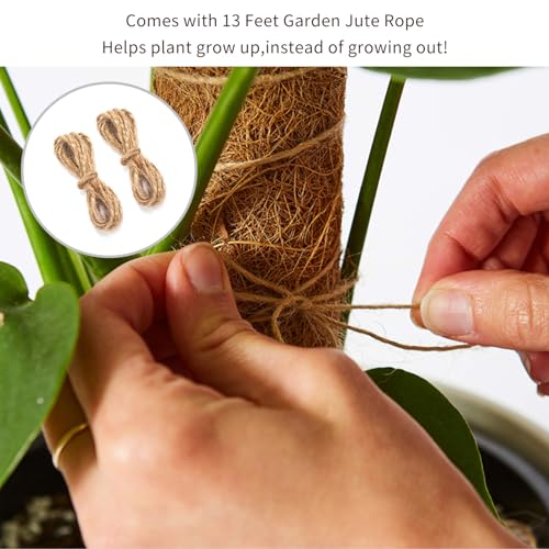 30 Inch Moss Pole for Climbing Plants - 2 Pack 15 Inch Coir Totem Pole Plant Support with 65 Feet Garden Twist Tie for Monstera and Potted Plants to Grow Upwards…