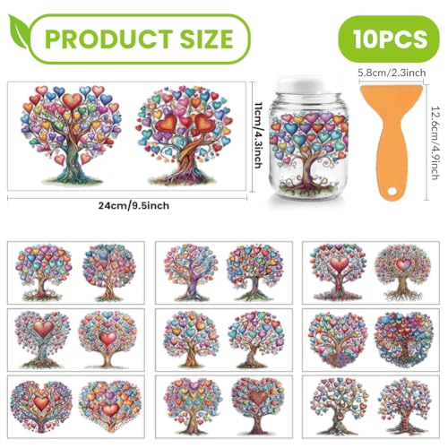 arricraft 10 Pcs Love Tree Theme Cup Printing UV Transfer Papers, 10 Styles Love Tree of Life Colorful Hearts PVC DIY Heat Transfer Stickers for 16 OZ Glass Cups Crafts 9.5x4.3inch - style: Love Tree Theme