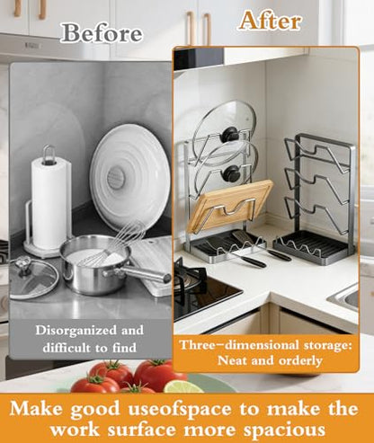 3-Tier Stainless Steel Pot Lid Holder, Extra Wide U-Shaped Kitchen Organizer Rack with Removable Drip Tray, No Plastic Silver(Fits Lids Up to 12 Inches) (Silver) - color: Silver