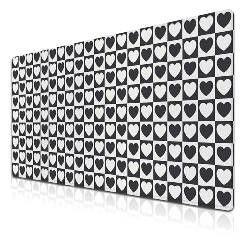 Gaming Mat Black and White XXL Mousepad Big Mouse Pad Office Desk Mat Full Desk Mouse Pads Waterproof Non-Slip Rubber Base 35.4 X 15.7 for Game Office, Tiny Hearts Chess Grid - color: Tiny Hearts Chess Grid