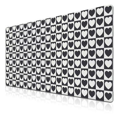 Gaming Mat Black and White XXL Mousepad Big Mouse Pad Office Desk Mat Full Desk Mouse Pads Waterproof Non-Slip Rubber Base 35.4 X 15.7 for Game Office, Tiny Hearts Chess Grid - color: Tiny Hearts Chess Grid