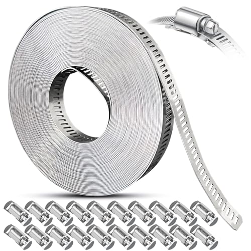 Hose Clamps Stainless Steel, Large Worm Gear Duct Pipe Hose Clamp Assortment Kit, Band Fittings Strap, 32.81FT Adjustable Metal Bolt with 20 Stronger Fasteners Screw for Plumbing Auto Tube Fuel Line