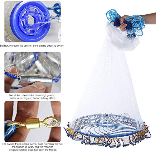 Lawaia Throw Net Saltwater Fishing Cast Net Casting Nets Throw Hand Fishing Net Monofilament Size 4FT/ 5FT/ 6FT/ 7FT/ 8FT/ 9FT/ 10FT/ 11FT/ 12FT Radius