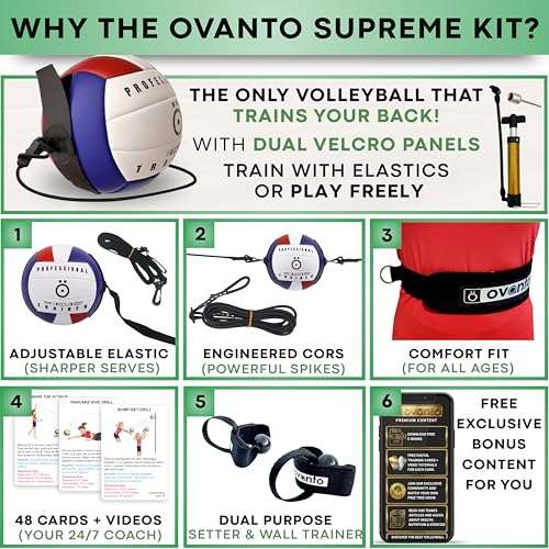 OVANTO Volleyball Training Equipment Kit | Adjustable Practice Hitting Rebounder, Ultra-Stretch Neoprene, Exclusive Elastic Cords, Premium Content - color: VT ULTRA