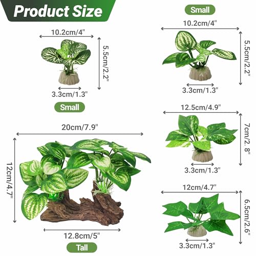 GOZILLA Silk Fish Tank Plants,Reptile Artificial Plant,Reptile Plants for Terrarium,Aquarium Decorations Accessories Set,Resin Driftwood Artificial Silk Aquarium Plant for Fish Tank.(5PCS/B-Set)