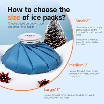 ANMIA Ice Pack Bags with Wrap for Injuries Reusable, Cold Pack Water Bag Hot Bag for Pain Relief, Leak-Proof Elastic Ice Bag, Size 9''