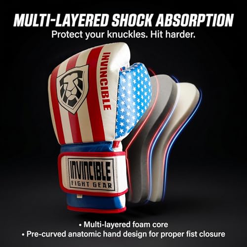 Invincible Fight Gear Flag Leather Boxing Gloves - color: USA Flag, size: 12oz