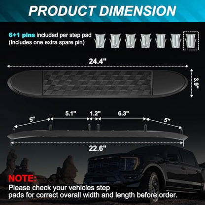 4" Nerf Bar Replacement Pads with 6 Holes, 24" X 4" Non-Slip Replacement Step Pad Compatible with Popular 4" Oval Tube Nerf Bars, 4 Pack. Easy Installation——Verify Tube Size & Hole Spacing! - size: xng-21