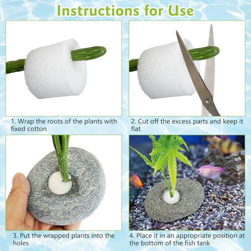 Drilled Pebble Aquatic Plant Anchors Water Plants Fixed Ring Natural River Stone Plant Weights for Fish Tank Aquarium Decorations Landscape Stones(Aperture: 0.8" 1hole 6pcs)