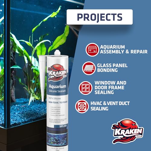 Kraken Bond Black Aquarium Silicone Sealant - (12x10.1 fl. oz.) 100% Waterproof Aquarium Safe Silicone, Non-Toxic Fish Tank Safe Sealant, Fast Curing and Strong Adhesion, 12 Pack - color: Black, size: 12 Pack