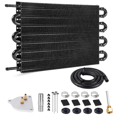 BARTOO Universal 5/16" Transmission Oil Cooler Kit, Aluminium alloy 8 Pass Tube and Fin Oil Cooler Kit (Black) - color: Black, size: 8 Pass