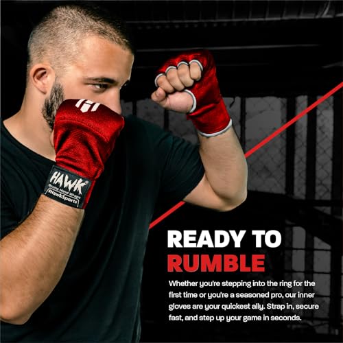 Hawk Padded Inner Gloves Training Gel Elastic Hand Wraps for Boxing Gloves Quick Wraps Men & Women Kickboxing Muay Thai MMA Bandages Fist Knuckle Wrist Wrap Protector Handwraps (Pair) - color: Red