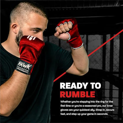 Hawk Padded Inner Gloves Training Gel Elastic Hand Wraps for Boxing Gloves Quick Wraps Men & Women Kickboxing Muay Thai MMA Bandages Fist Knuckle Wrist Wrap Protector Handwraps (Pair) - color: Red