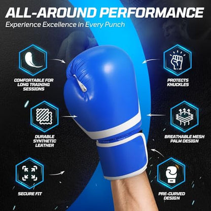 Flexzion Boxing Sparring Training Gloves Pro Muay Thai Kickboxing Heavy Bag Punching Mitts Wrist Wrap Full Contact Combat Sport Protective Hand Gear Martial Art Supply for Women & Teens, 10Oz - color: Blue