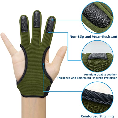 Seektop Archery Gloves Shooting Hunting Leather Three Finger Protector - color: Green, size: Medium