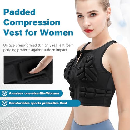 Women Padded Compression Vest, Impact Vest for Women, Chest Breast Rib Protection Vest for Sports, Karate, Football, Basketball - size: Small, style: Impact Padded Zipper Vest